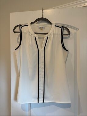 Calvin Klein White Sleeveless Camisole with Black Piping